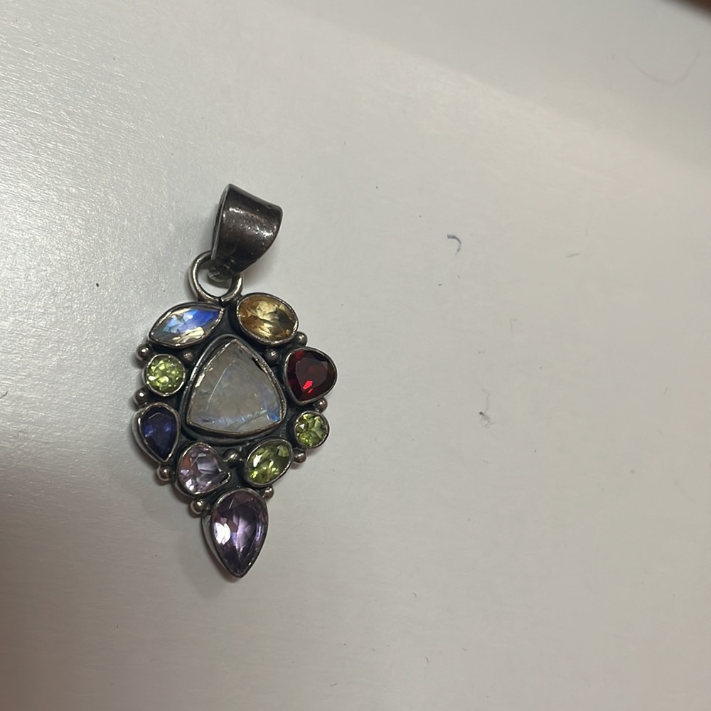 Large Sterling Silver Multi Stone, Multicolored P… - image 4
